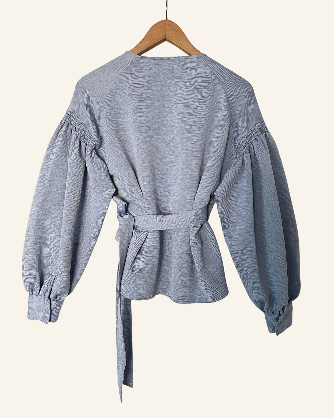 SAMSOE SAMSOE Merrill pale blue wrap blouse with puff sleeves