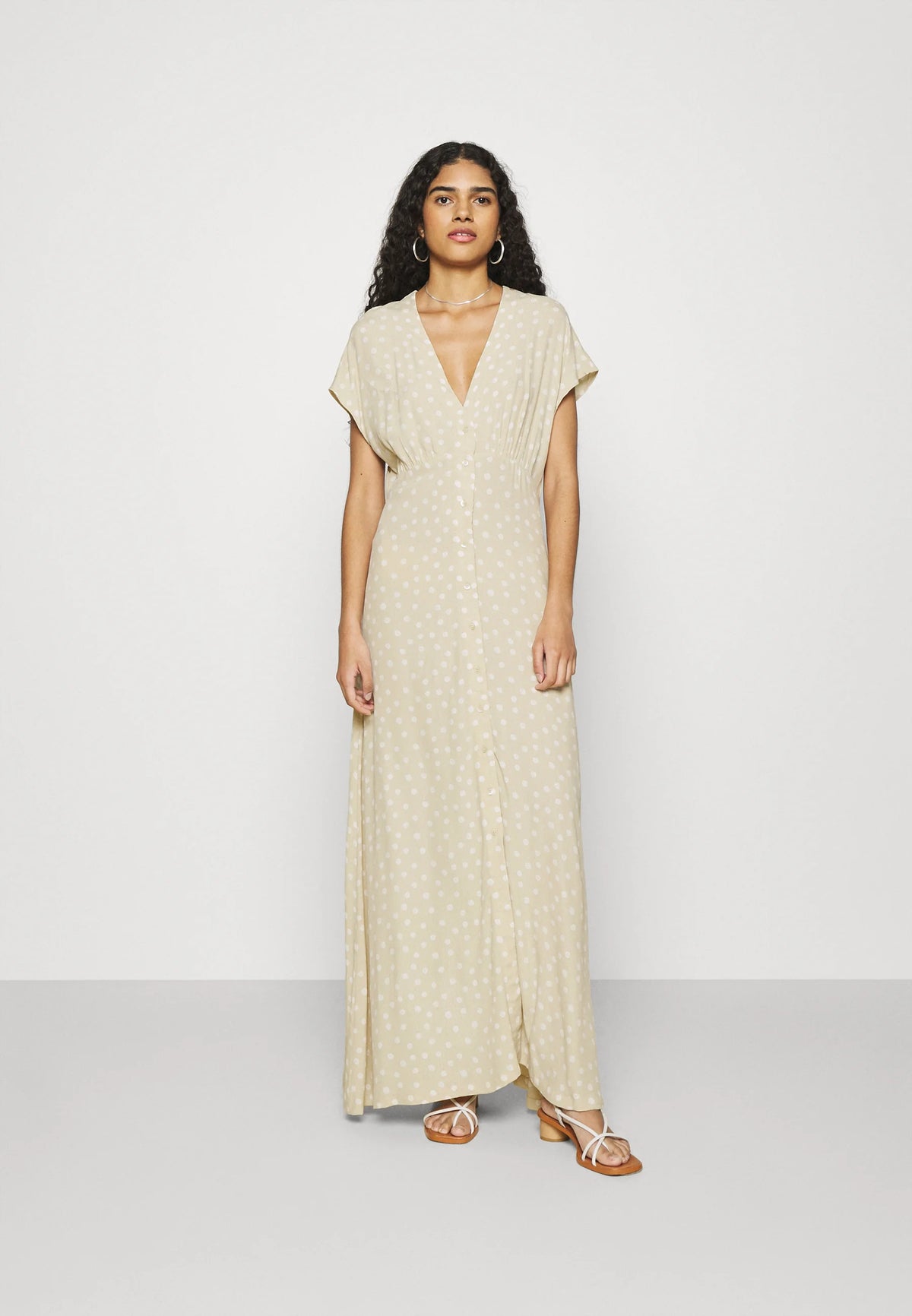 SAMSOE SAMSOE light beige cream valerie long dress with white polka dots
