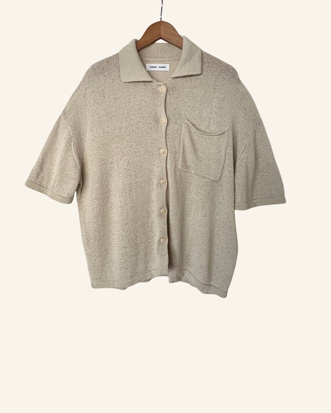 SAMSOE SAMSOE mel ss oversized cream beige cotton blend short-sleeved knit cardigan shirt