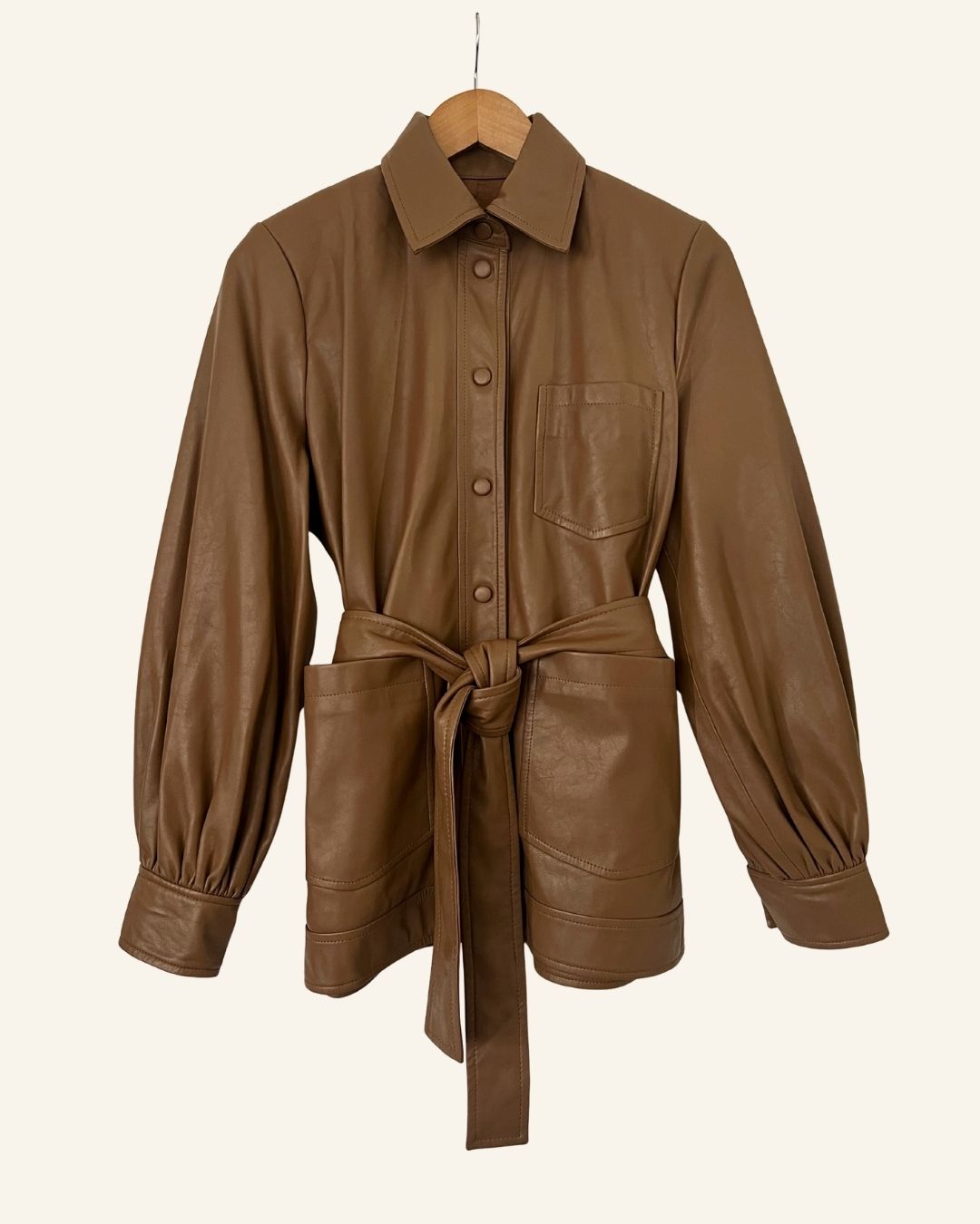 SAMSOE SAMSOE vestine light brown faux leather vegan shirt jacket 