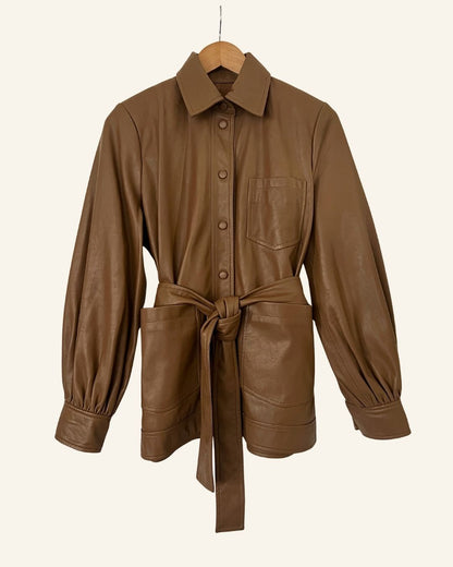 SAMSOE SAMSOE vestine light brown faux leather vegan shirt jacket 