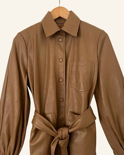 SAMSOE SAMSOE vestine light brown faux leather vegan shirt jacket 