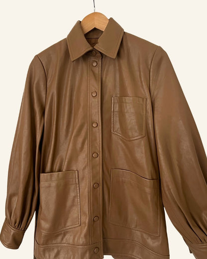 SAMSOE SAMSOE vestine light brown faux leather vegan shirt jacket 
