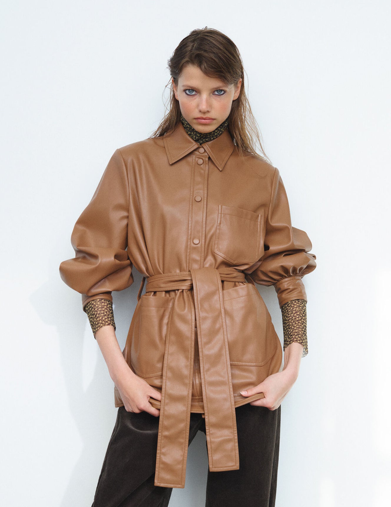 SAMSOE SAMSOE vestine light brown faux leather vegan shirt jacket 