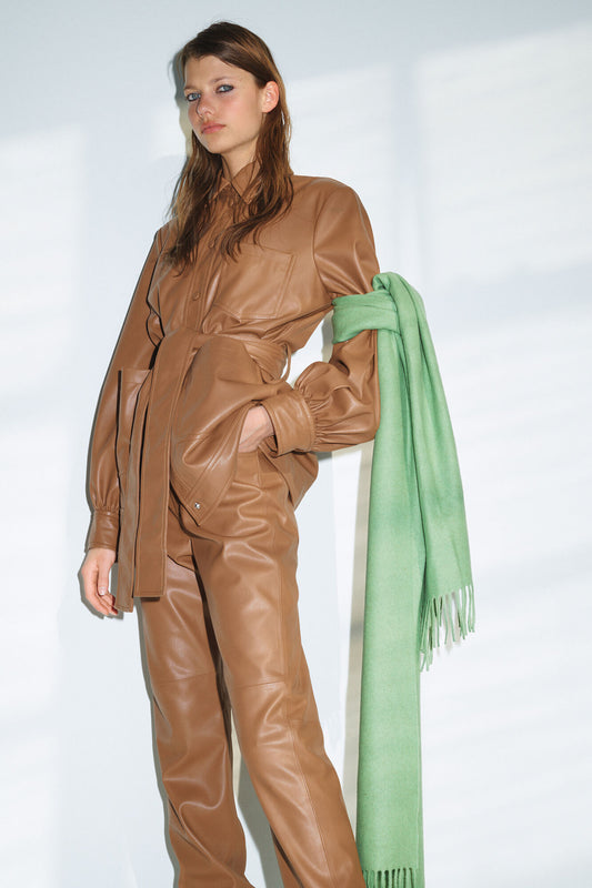 SAMSOE SAMSOE vestine light brown faux leather vegan shirt jacket 