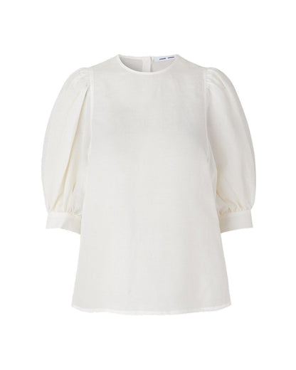 SAMSOE SAMSOE white linen puff sleeves blouse celestine