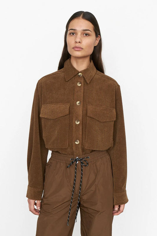 SECOND FEMALE brown corduroy overshirt boya shirt