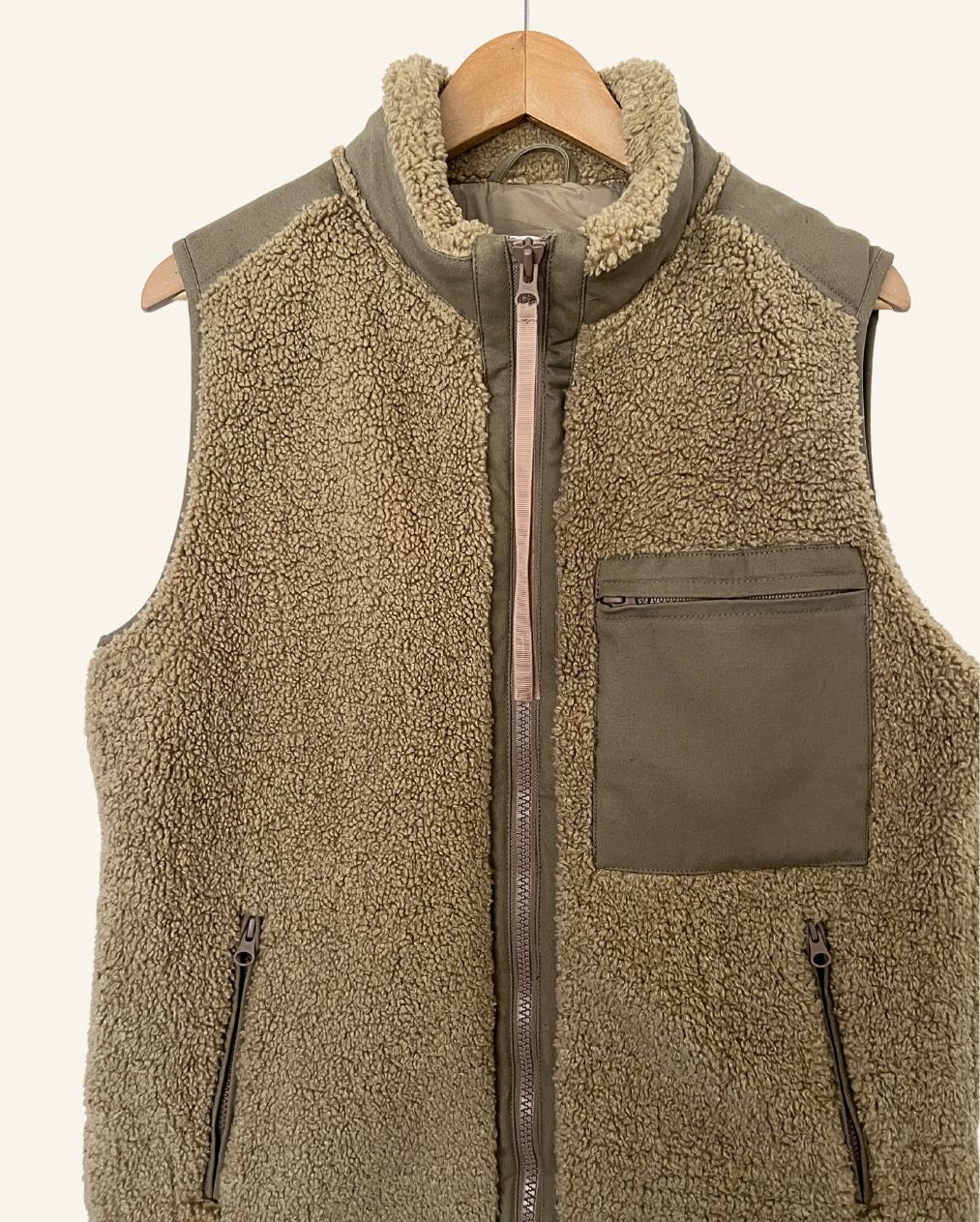 SECOND FEMALE dark beige oversize zipped teddy krizian waistcoat