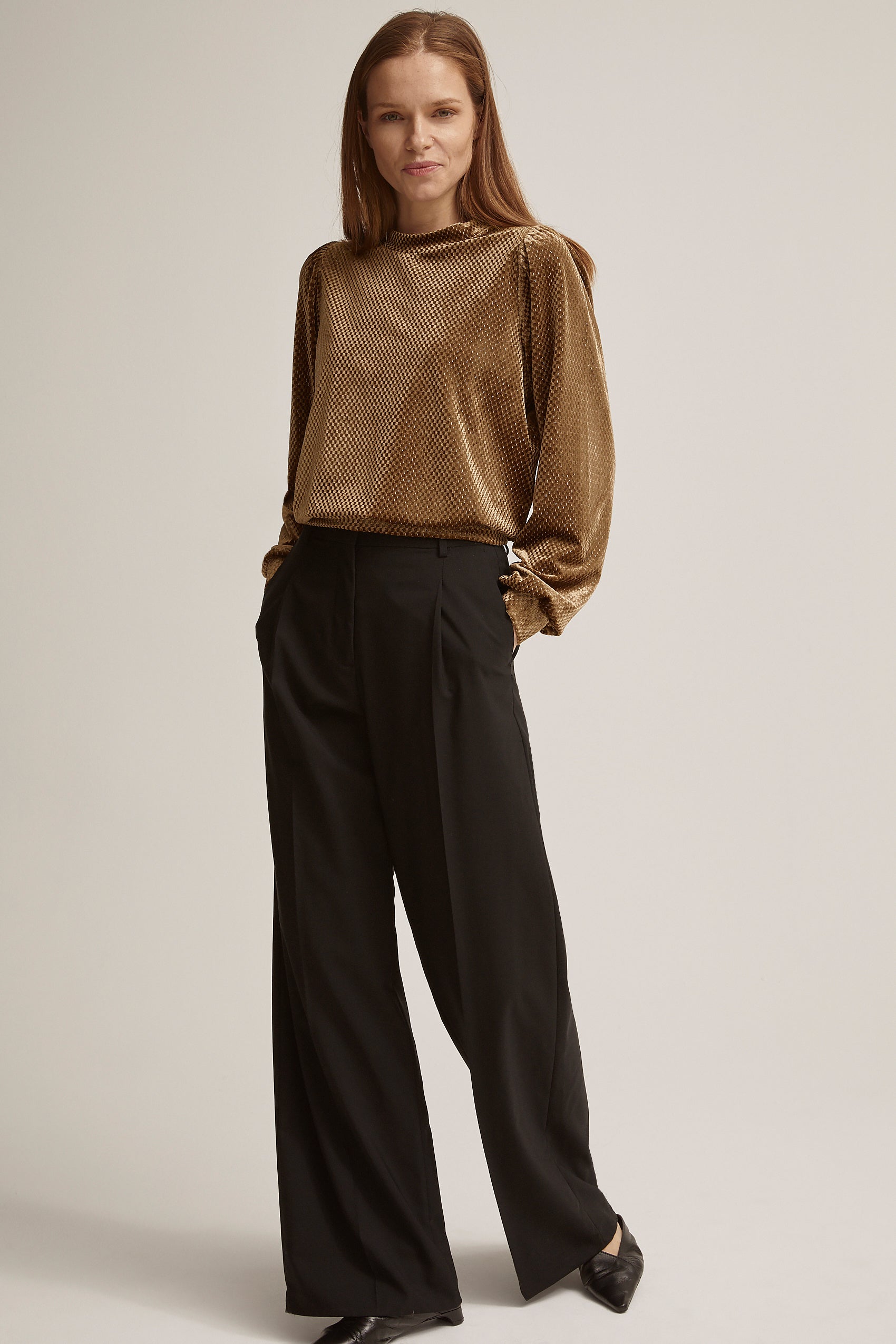 SECOND FEMALE golden brown velvet sweater