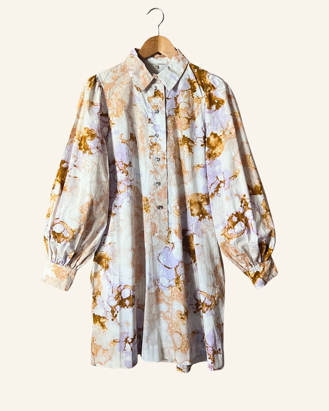 SECOND FEMALE lica white tie & dye buttoned dress with puff sleeves