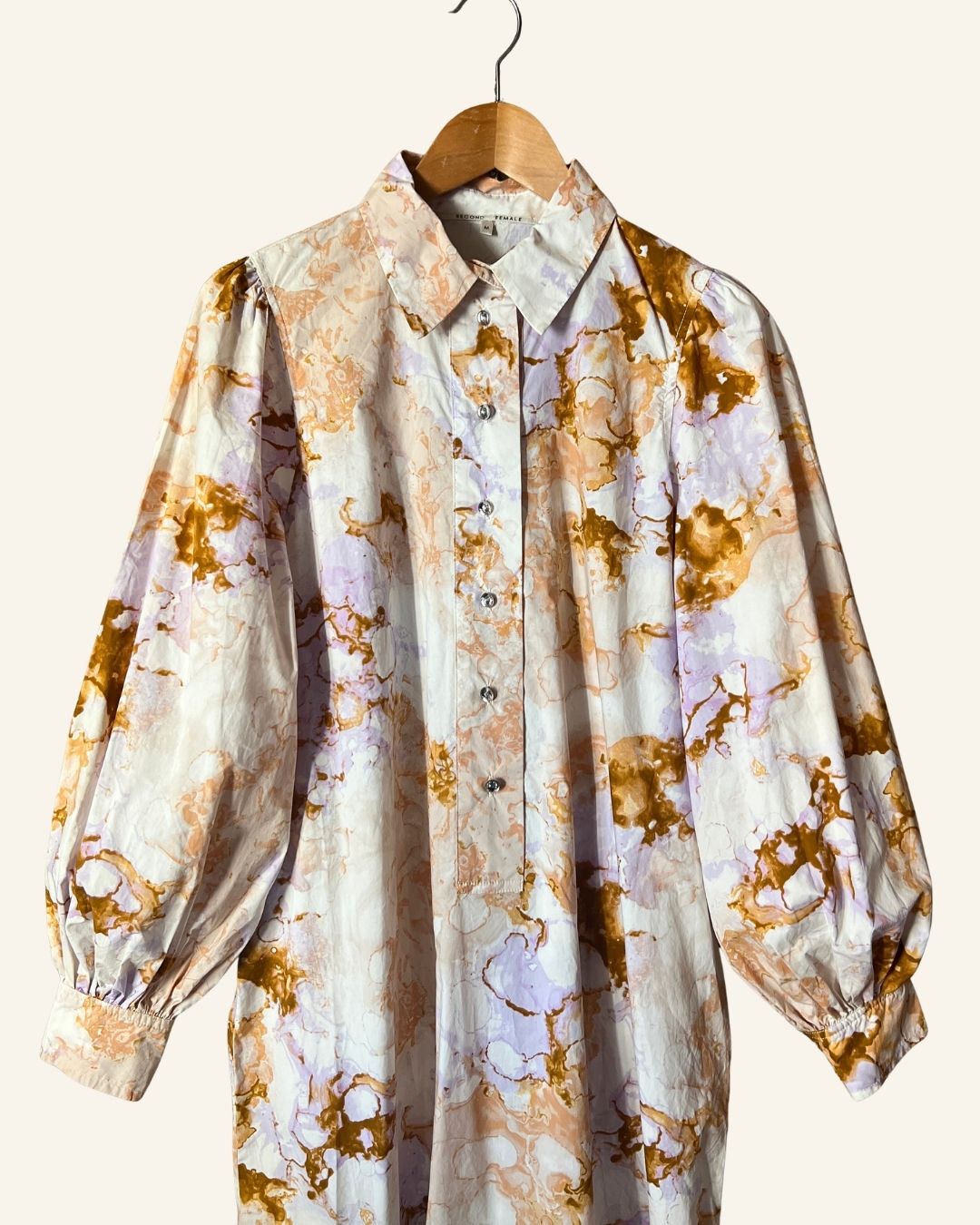 SECOND FEMALE lica white tie & dye buttoned dress with puff sleeves