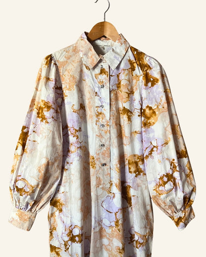 SECOND FEMALE lica white tie & dye buttoned dress with puff sleeves