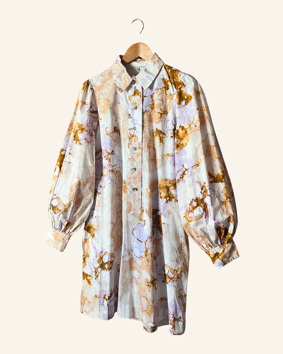 SECOND FEMALE lica white tie & dye buttoned dress with puff sleeves