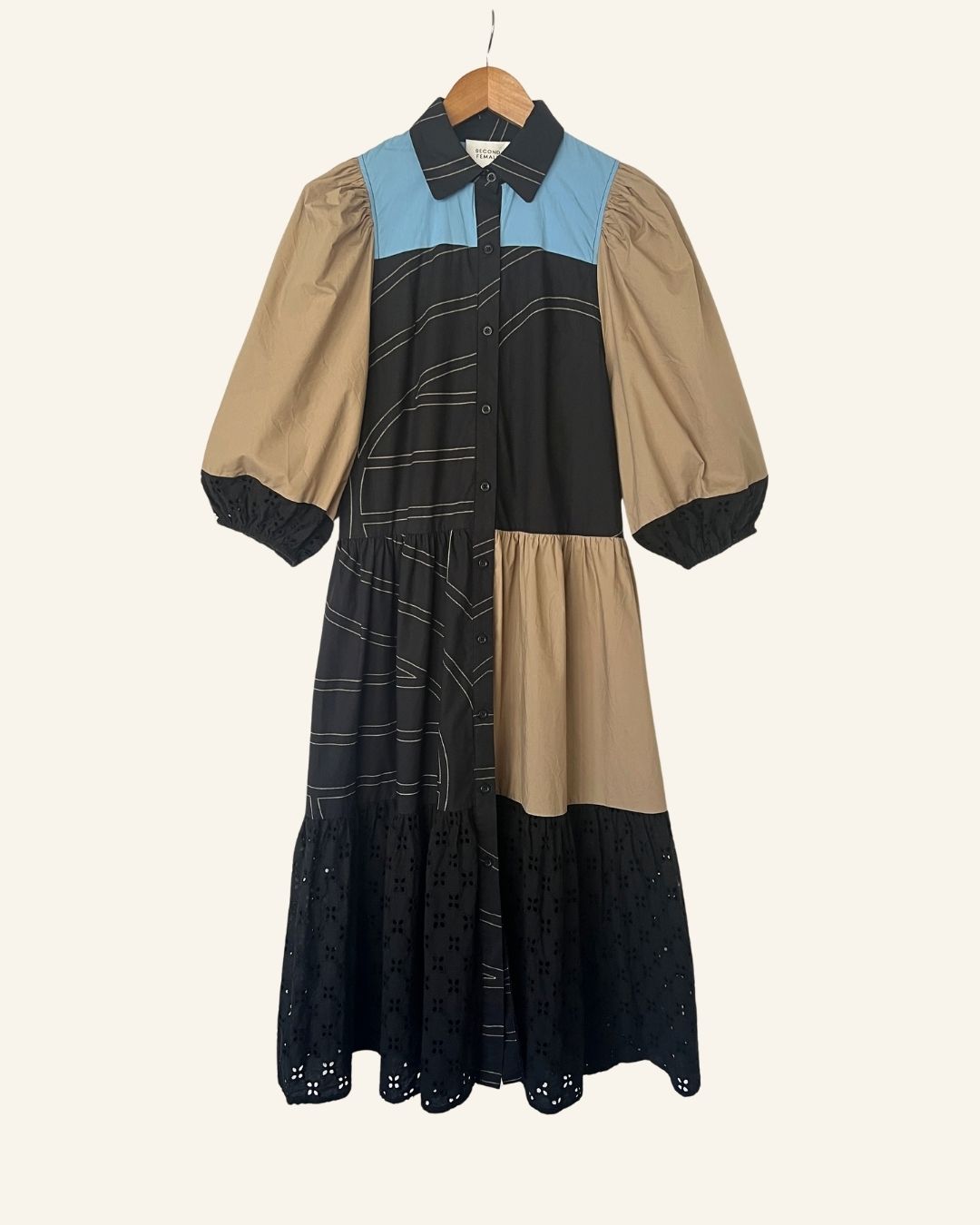 SECOND FEMALE mix dakky dress cotton poplin patchwork dress