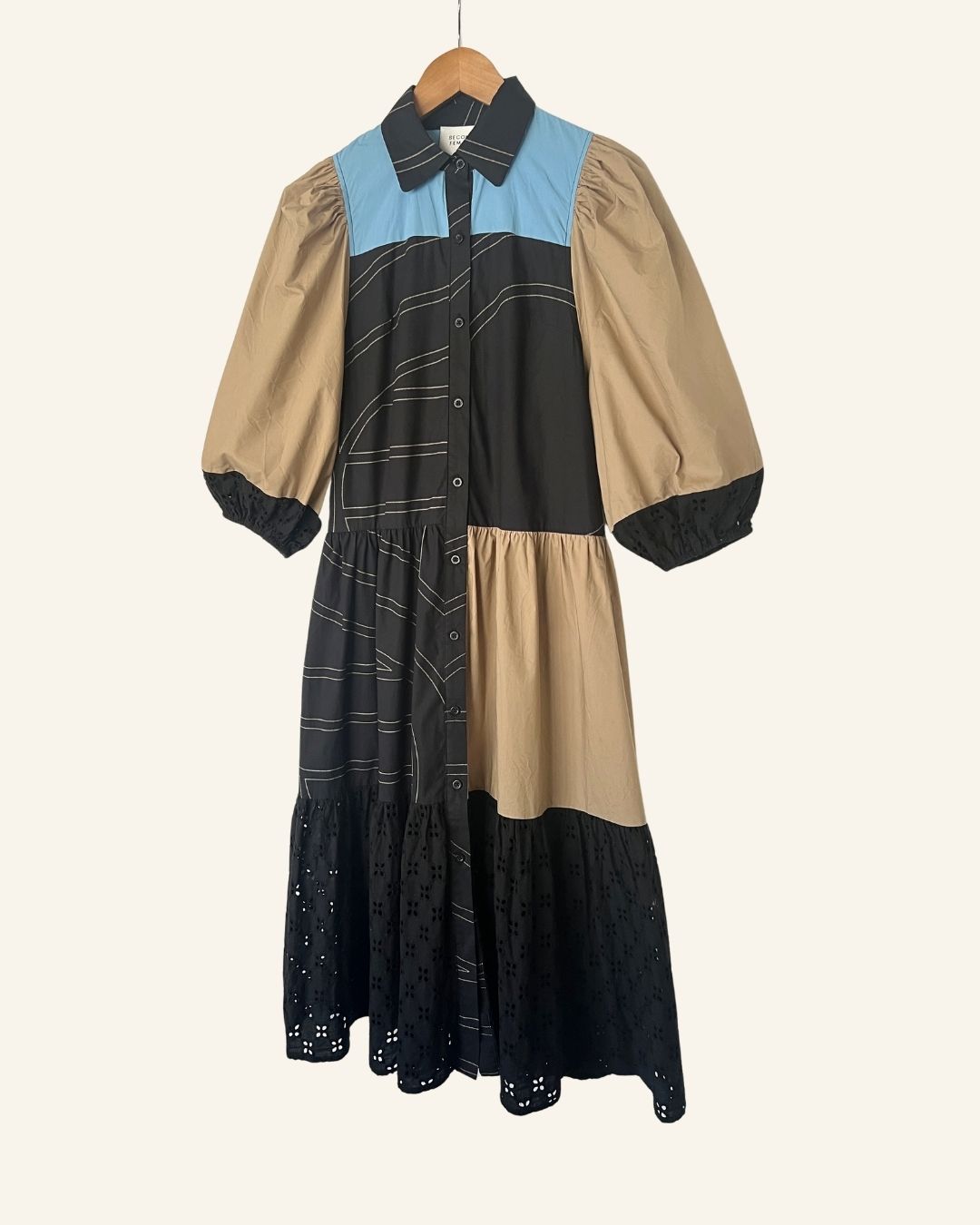 SECOND FEMALE mix dakky dress cotton poplin patchwork dress