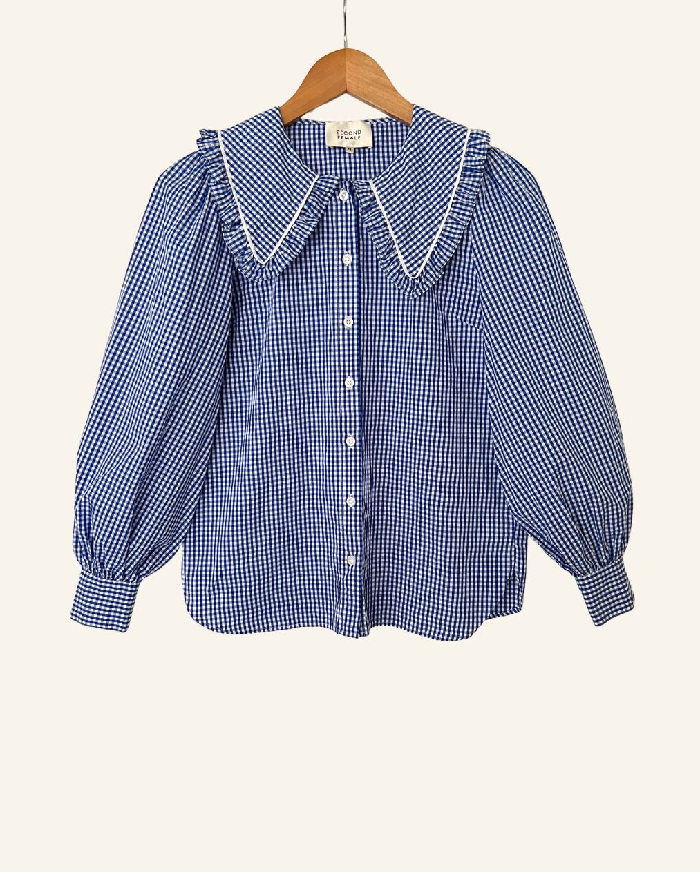 SECOND FEMALE toto gingham vichy checked large ruffled collar cotton shirt