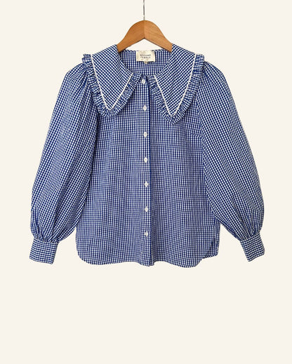 SECOND FEMALE toto gingham vichy checked large ruffled collar cotton shirt