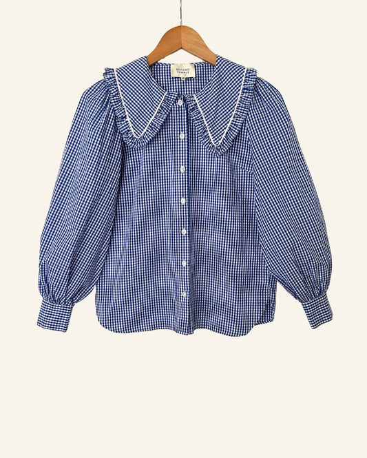 SECOND FEMALE toto gingham vichy checked large ruffled collar cotton shirt