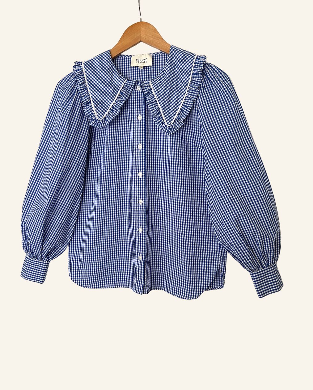 SECOND FEMALE toto gingham vichy checked large ruffled collar cotton shirt