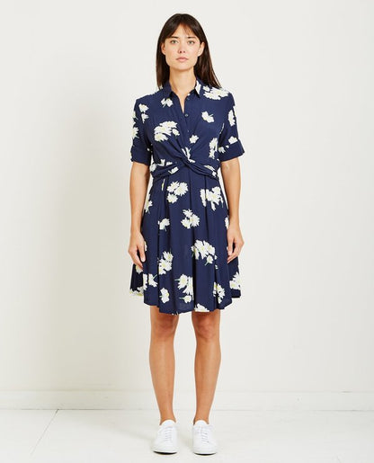 GANNI "Silvery Crepe" navy blue floral print dress