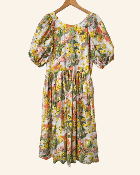 STINE GOYA amelia floral canvas puff sleeves long dress