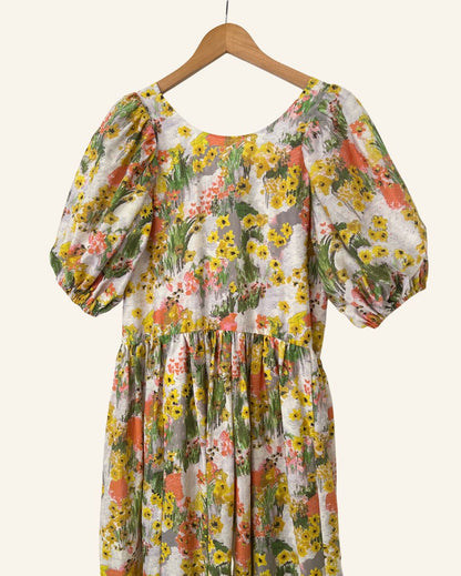 STINE GOYA amelia floral canvas puff sleeves long dress