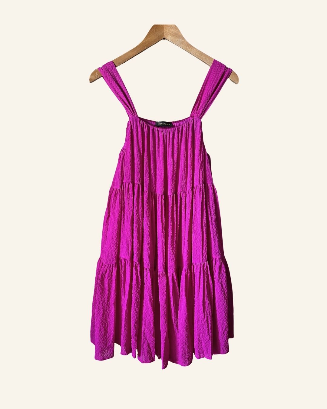 STINE GOYA benedicte flamingo pink oversized ruched straps mini dress