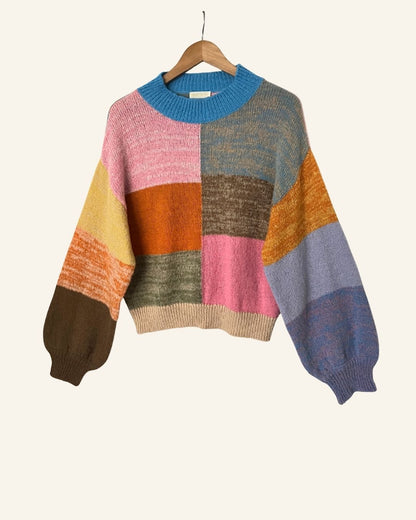 STINE GOYA chunky knit alpaca wool sweater with check pattern ADONIS