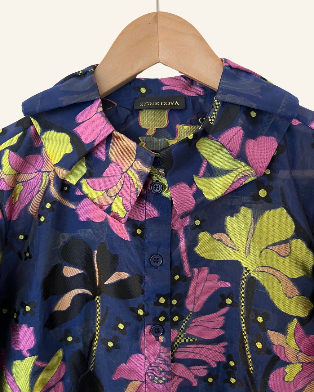 STINE GOYA dark blue embroidered floral print blouseautumnjacquard