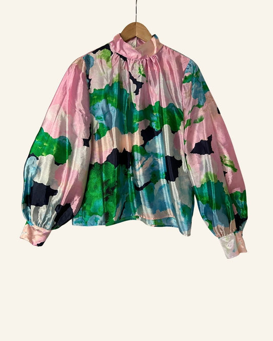 STINE GOYA eddy satin multicolored blouse with balloon sleeves