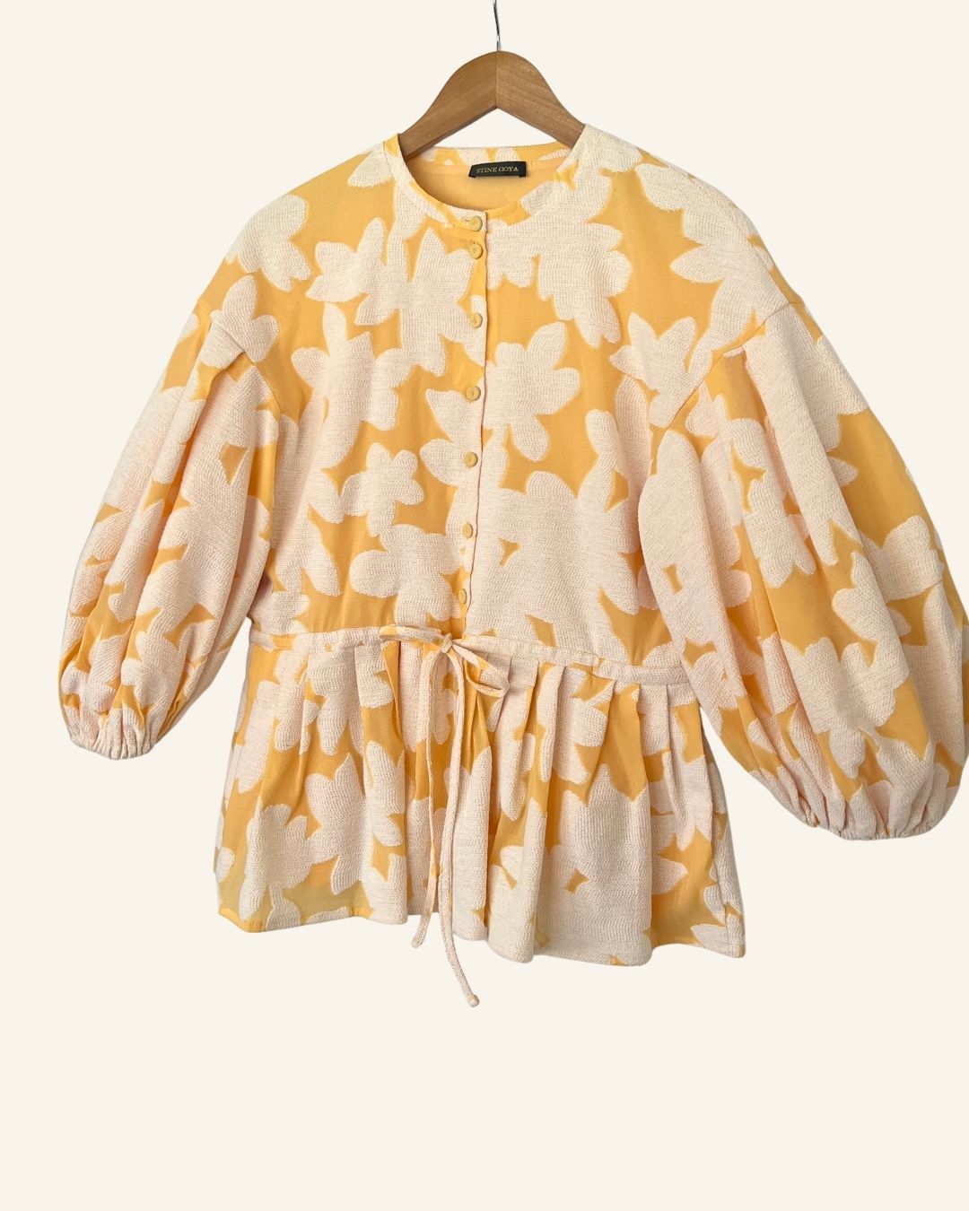 STINE GOYA ferrah oversize light orange floral jacquard peplum blouse