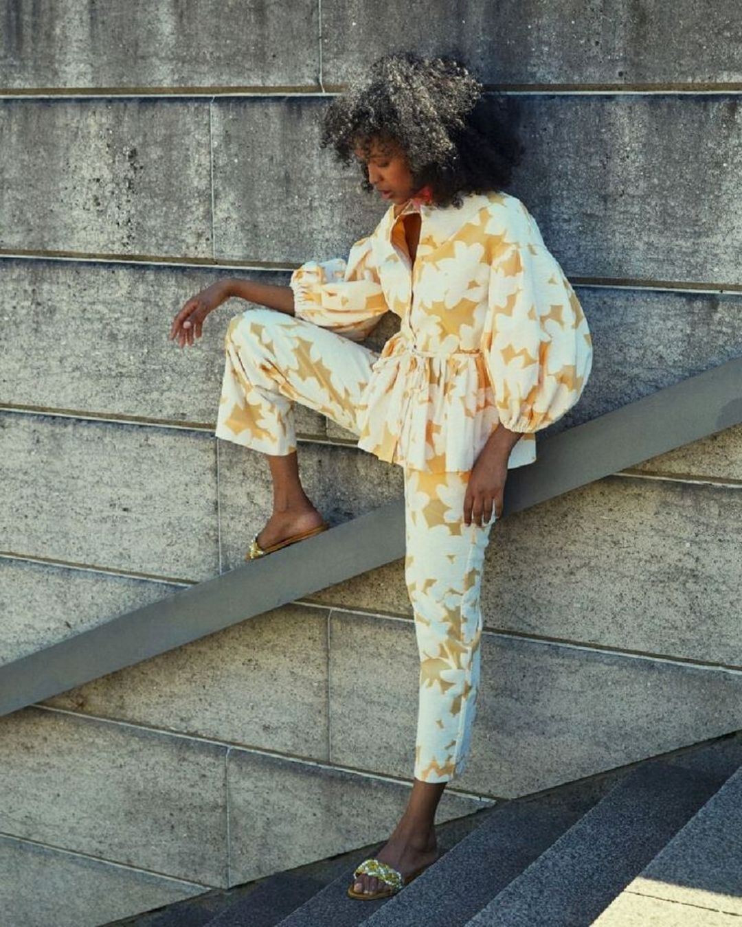 STINE GOYA ferrah oversize light orange floral jacquard peplum blouse