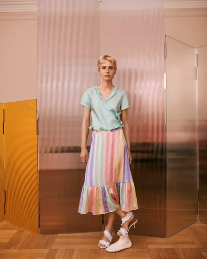 STINE GOYA leandra multicolored satin ruffled skirt