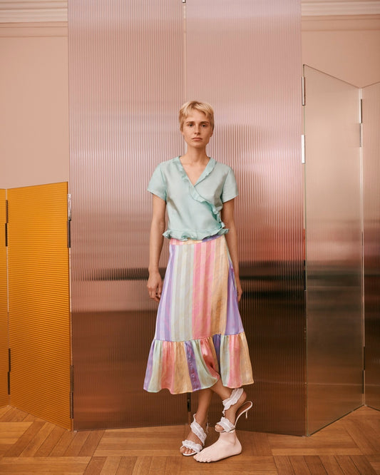 STINE GOYA leandra multicolored satin ruffled skirt
