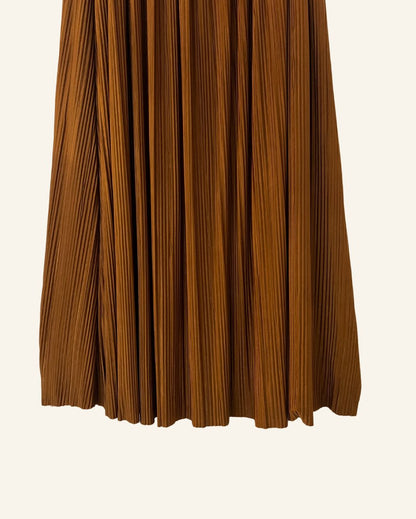 SAMSOE SAMSOE Cognac brown pleated long skirt