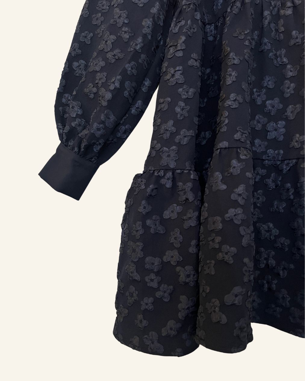 STINE GOYA "Jasmine" dark blue jacquard balloon sleeves embroidered dress
