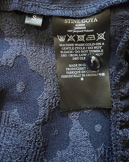 STINE GOYA "Jasmine" dark blue jacquard balloon sleeves embroidered dress