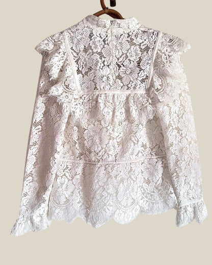 GANNI antique off-white ruffled lace blouse