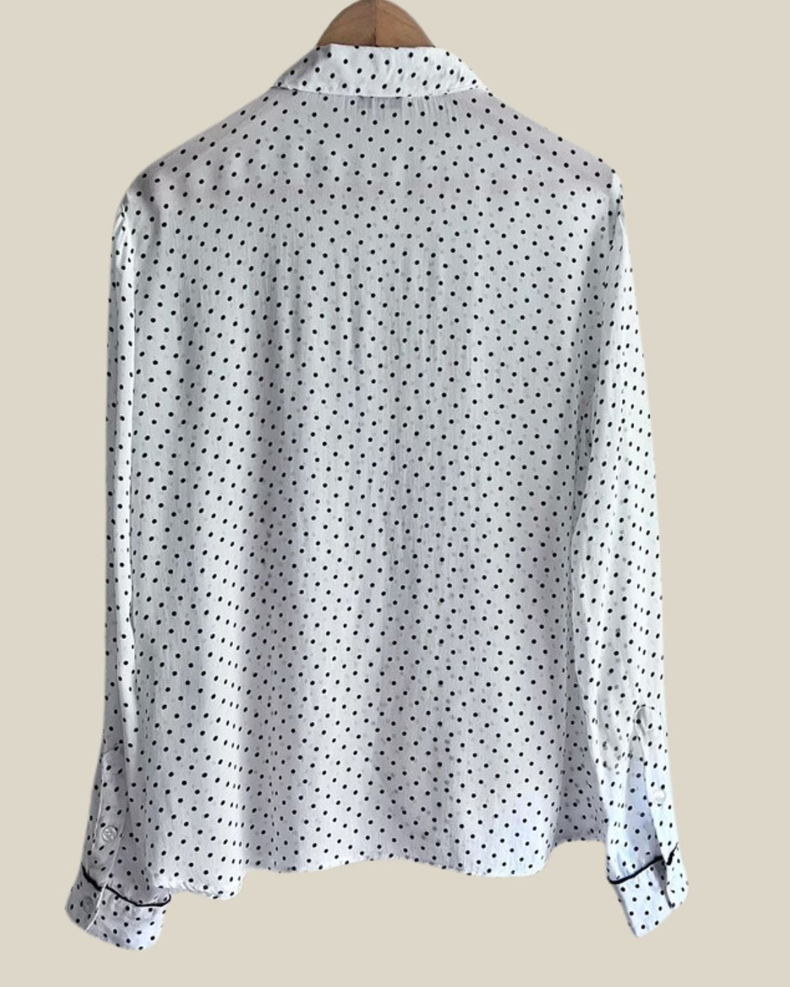 ganni rometty georgette white black polka dot ruffle blouse shirt