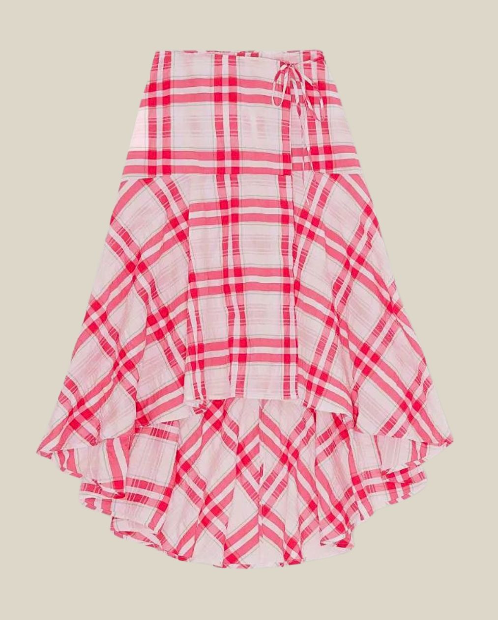 ganni check seersucker pink red wrap skirt coton