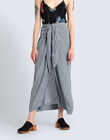 ganni gingham vichy blue black knot viscose long skirt