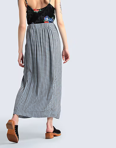 ganni gingham vichy blue black knot viscose long skirt