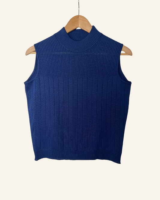 Vintage 1970s navy blue sleeveless knit sweater