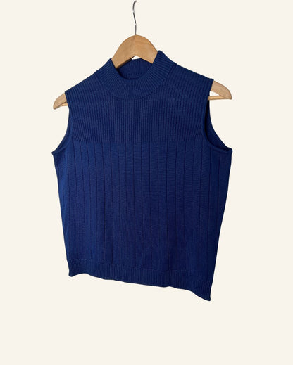 Vintage 1970s navy blue sleeveless knit sweater