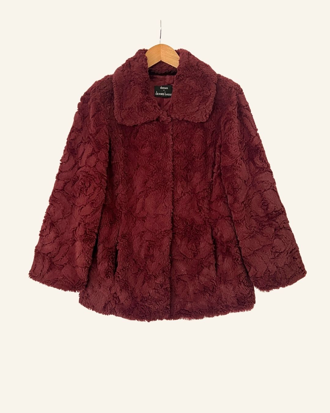 Vintage burgundy faux fur coat with purple highlights dennis basso