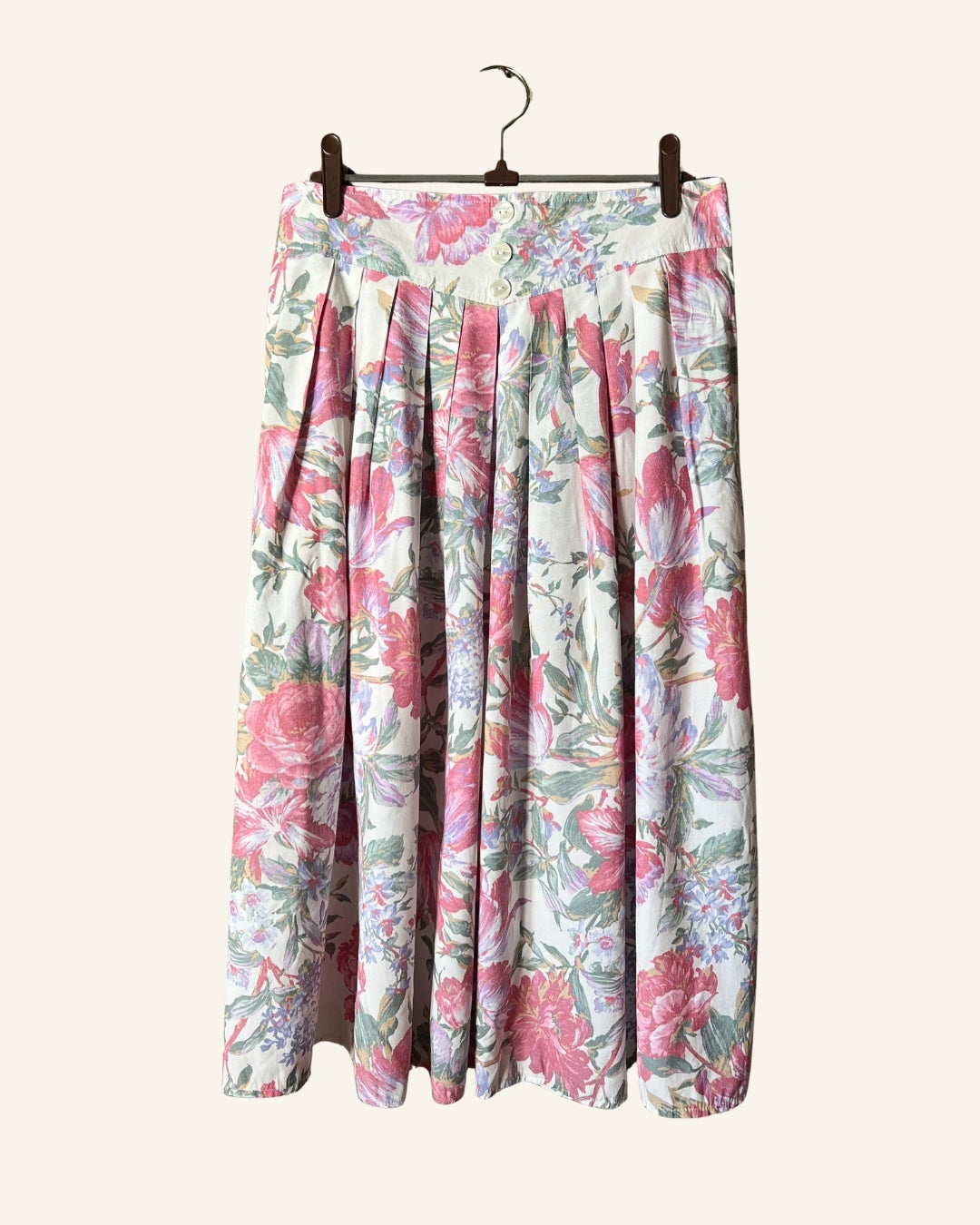 Vintage white pink floral print summer skirt