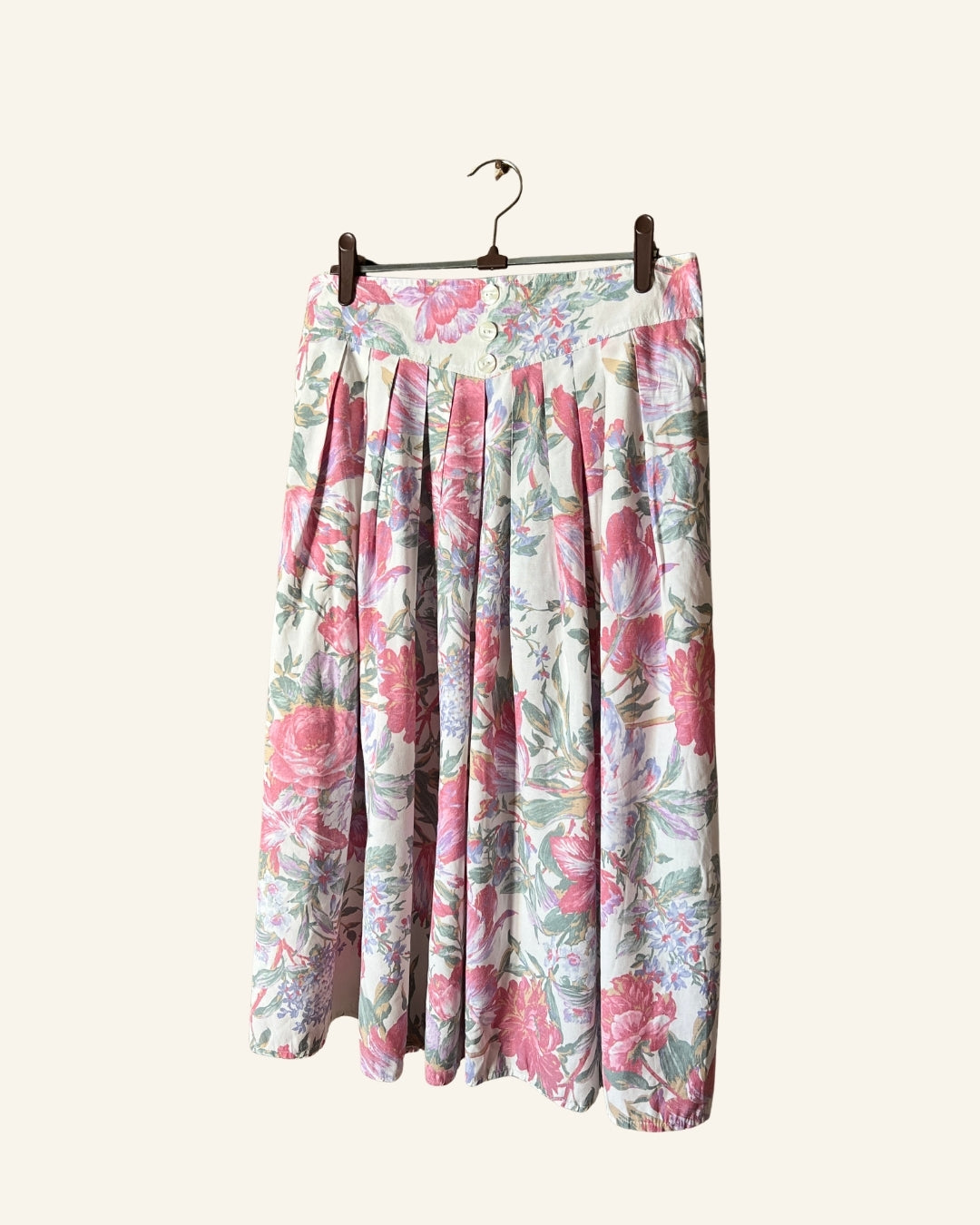 Vintage white pink floral print summer skirt