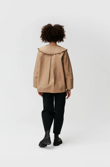 GANNI beige peter pan collar canvas light puffer jacket