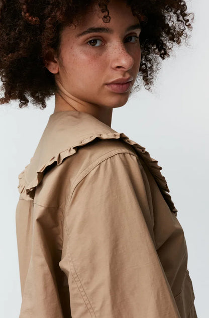 GANNI beige peter pan collar canvas light puffer jacket