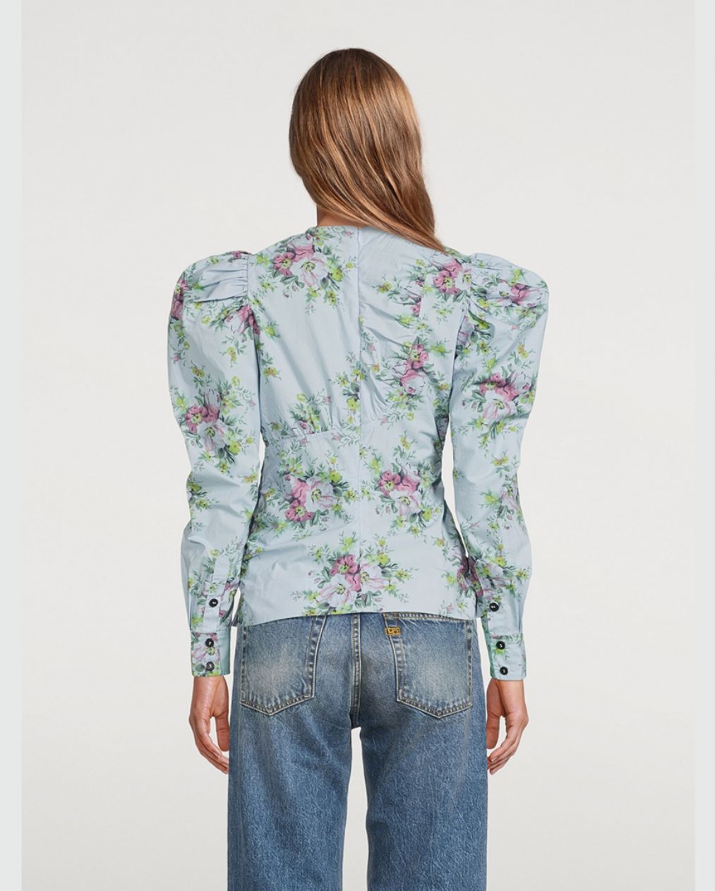 gannibluefloralpuffshoulderstopblouse